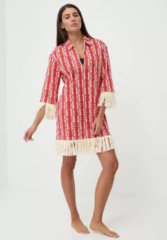 OAS rochie din bumbac culoarea rosu, mini, drept imagine