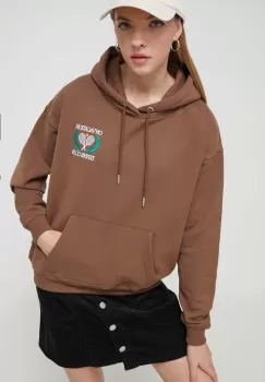 On Vacation bluza femei, culoarea maro, cu gluga, cu imprimeu imagine