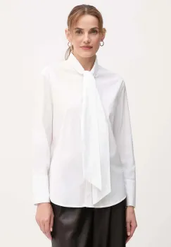 OUI camasa din bumbac culoarea alb, cu un decolteu legat, regular, 87626 imagine