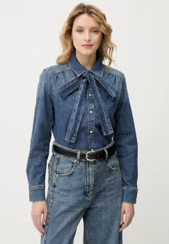 OUI camasa jeans culoarea bleumarin, cu guler clasic, regular, 96069 imagine