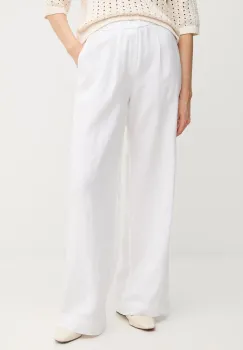 OUI pantaloni din in culoarea alb, lat, high waist, 92821 imagine