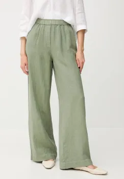 OUI pantaloni din in culoarea verde, lat, high waist, 92821 imagine
