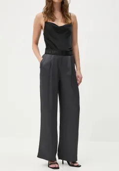 OUI pantaloni femei, culoarea gri, lat, high waist, 88773 imagine