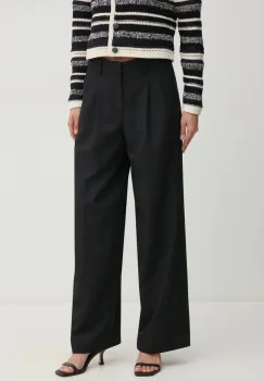 OUI pantaloni femei, culoarea negru, lat, high waist, 90589 imagine