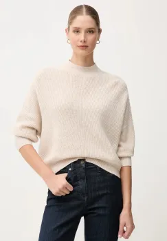 OUI pulover din amestec de lana culoarea bej, cu guler, 94268 imagine