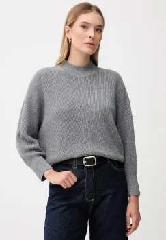 OUI pulover din amestec de lana culoarea gri, cu guler, 94268 imagine