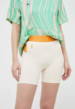 P.E Nation pantaloni scurti de antrenament Fairway culoarea bej, neted, high waist imagine