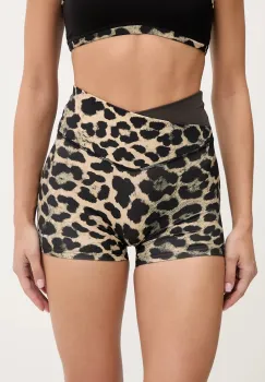 P.E Nation pantaloni scurti de antrenament Wander 3 culoarea maro, cu imprimeu, high waist, 254S038 imagine