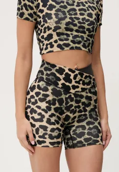 P.E Nation pantaloni scurti de antrenament Wander 5 culoarea maro, cu imprimeu, high waist, 252S235 imagine