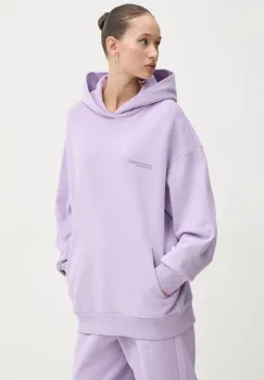 Pangaia hanorac de bumbac culoarea violet, cu gluga, cu imprimeu imagine