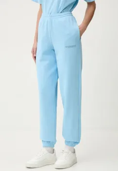 Pangaia pantaloni de trening din bumbac culoarea turcoaz, neted imagine