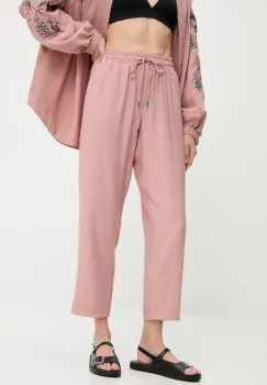 pantaloni culoarea roz, drept, high waist imagine
