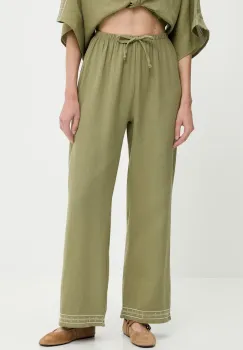 pantaloni de bumbac culoarea verde, drept, high waist imagine