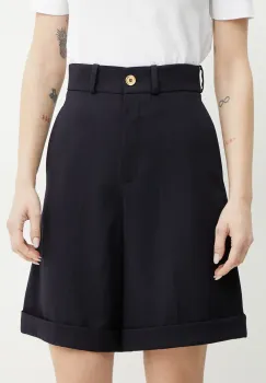 Patou pantaloni scurti din lana femei, culoarea albastru marin, neted, high waist, TR0530103 imagine