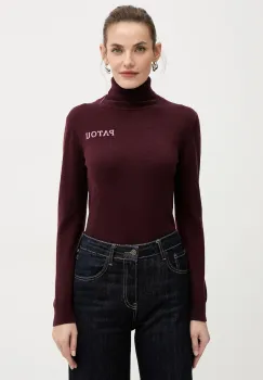 Patou pulover de lana culoarea bordo, light, cu guler, KN3088041 imagine