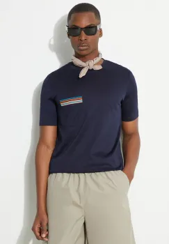 Paul Smith tricou din bumbac barbati, culoarea albastru marin, neted, M1R-306U-H00088 imagine