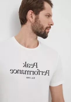 Peak Performance tricou din bumbac barbati, culoarea alb, cu imprimeu imagine