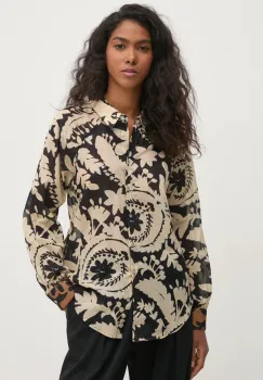Pedro del Hierro camasa din bumbac femei, culoarea bej, cu guler clasic, relaxed, 6638201 imagine