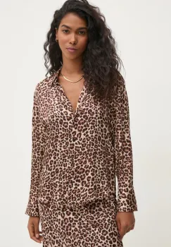 Pedro del Hierro camasa femei, culoarea maro, cu guler clasic, regular, 6638235 imagine