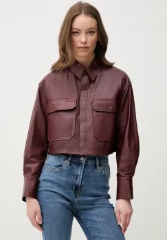 Pedro del Hierro geaca de piele femei, culoarea bordo, de tranzitie, oversize, 5499137 imagine