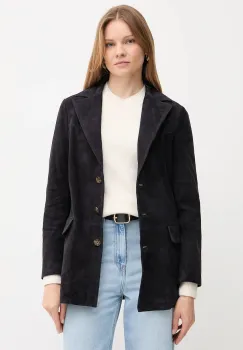 Pedro del Hierro geaca de piele intoarsa culoarea bleumarin, un singur rand de nasturi, uni, 5492121 imagine