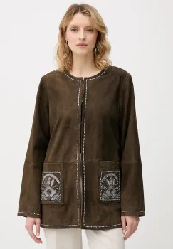 Pedro del Hierro geaca din piele intoarsa culoarea verde, de tranzitie, oversize, 5492131 imagine