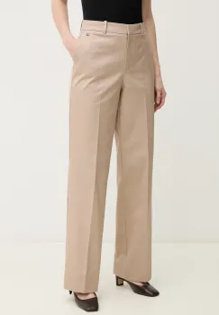 Pedro del Hierro pantaloni de bumbac femei, culoarea bej, drept, high waist, 7609757 imagine