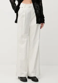 Pedro del Hierro pantaloni din amestec de in culoarea bej, lat, high waist, 7609760 imagine
