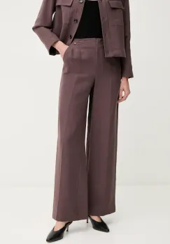 Pedro del Hierro pantaloni din amestec de in femei, culoarea maro, lat, high waist, 7609762 imagine