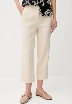 Pedro del Hierro pantaloni din in culoarea bej, drept, high waist, 7609781 imagine