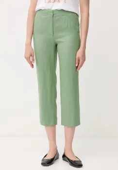Pedro del Hierro pantaloni din in culoarea verde, drept, high waist, 7609781 imagine
