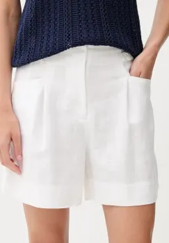 Pedro del Hierro pantaloni scurti din in culoarea alb, uni, high waist, 2459132 imagine
