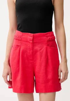 Pedro del Hierro pantaloni scurti din in culoarea rosu, uni, high waist, 2459132 imagine