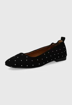 Pepe Jeans balerini din piele intoarsa PLS10420 culoarea negru, SANDIE SUEDE imagine