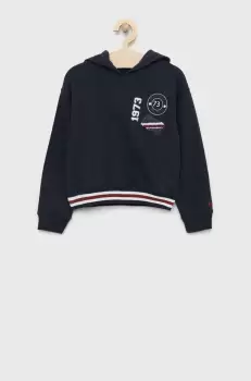 Pepe Jeans bluza copii culoarea albastru marin, cu gluga, cu imprimeu imagine