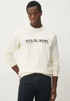 Pepe Jeans bluza DYLAN CREW barbati, culoarea bej, cu imprimeu, PM582756 imagine
