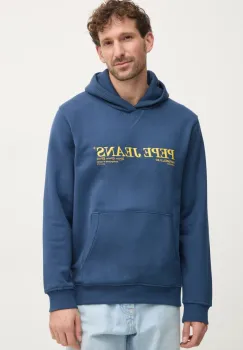 Pepe Jeans bluza DYLAN HOODIE barbati, culoarea albastru marin, cu gluga, cu imprimeu, PM582755 imagine