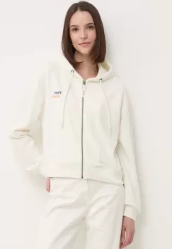 Pepe Jeans bluza EDNA femei, culoarea bej, cu gluga, cu imprimeu, PL581445 imagine