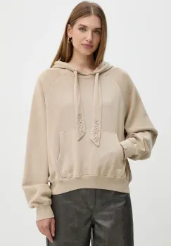 Pepe Jeans bluza FALISTA femei, culoarea bej, cu gluga, neted, PL581451 imagine