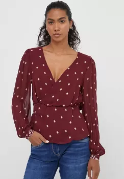 Pepe Jeans bluza femei, culoarea bordo, modelator imagine