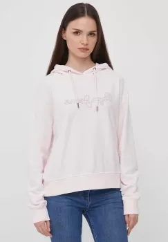 Pepe Jeans bluza Lana femei, culoarea roz, cu gluga, cu imprimeu imagine