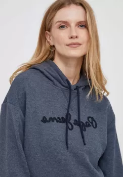 Pepe Jeans bluza Nanette femei, culoarea albastru marin, cu gluga, cu imprimeu imagine