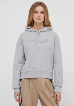 Pepe Jeans bluza Nanette femei, culoarea gri, cu gluga, cu imprimeu imagine