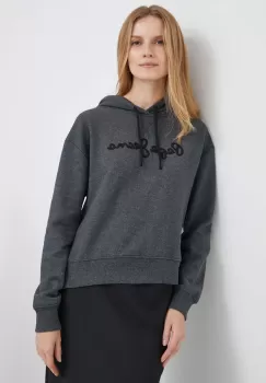 Pepe Jeans bluza Nanette femei, culoarea gri, cu gluga, cu imprimeu imagine