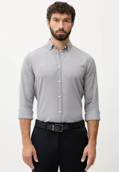 Pepe Jeans camasa culoarea gri, cu guler button-down, slim, PM3090018C0 imagine