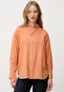 Pepe Jeans camasa de in CHIPPER femei, culoarea portocaliu, cu guler clasic, relaxed, PL304993 imagine