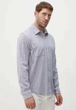 Pepe Jeans camasa din amestec de in MOSEY culoarea albastru marin, cu guler clasic, regular, PM308568 imagine