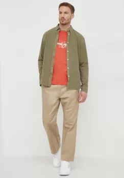 Pepe Jeans camasa din bumbac barbati, culoarea verde, cu guler button-down, regular imagine