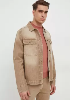 Pepe Jeans camasa jeans Enzo barbati, culoarea bej, cu guler clasic, regular imagine