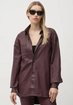 Pepe Jeans camasa OVERSHIRT femei, culoarea bordo, cu guler clasic, relaxed, PL304963YH7 imagine